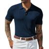 imagePJ PAUL JONES Mens Knitted Polo Shirts Short Sleeve Textured Pullover Golf Polo T ShirtsNavy Bluewavy