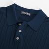 imagePJ PAUL JONES Mens Knitted Polo Shirts Short Sleeve Textured Pullover Golf Polo T ShirtsNavy Bluewavy