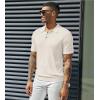 imagePJ PAUL JONES Mens Knitted Polo Shirts Short Sleeve Textured Pullover Golf Polo T ShirtsWhitewavy