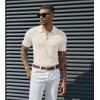 imagePJ PAUL JONES Mens Knitted Polo Shirts Short Sleeve Textured Pullover Golf Polo T ShirtsWhitewavy