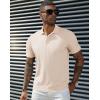 imagePJ PAUL JONES Mens Short Sleeve Texture Polo Shirts Casual Wrinkle Free Stretch Knit Golf Shirt TopsApricot