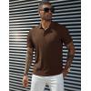 imagePJ PAUL JONES Mens Short Sleeve Texture Polo Shirts Casual Wrinkle Free Stretch Knit Golf Shirt TopsCoffee