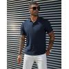 imagePJ PAUL JONES Mens Short Sleeve Texture Polo Shirts Casual Wrinkle Free Stretch Knit Golf Shirt TopsDark Blue