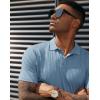 imagePJ PAUL JONES Mens Short Sleeve Texture Polo Shirts Casual Wrinkle Free Stretch Knit Golf Shirt TopsLight Blue