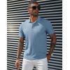 imagePJ PAUL JONES Mens Short Sleeve Texture Polo Shirts Casual Wrinkle Free Stretch Knit Golf Shirt TopsLight Blue