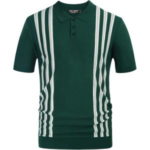 imagePJ PAUL JONES Mens Knitted Polo Shirts Short Sleeve Textured Pullover Golf Polo T ShirtsBlackish Green