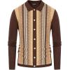 imagePJ PAUL JONES Mens Button Down Polo Shirts Striped Knitted Cardigan SweatersBrownlong Sleeve