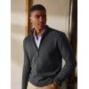 imagePJ PAUL JONES Mens Full Zip Cardigan Sweaters Casual Stand Collar Cardigan Slim Fit Knitted SweaterCarbon Grey