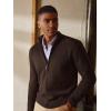 imagePJ PAUL JONES Mens Full Zip Cardigan Sweaters Casual Stand Collar Cardigan Slim Fit Knitted SweaterCoffee