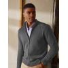 imagePJ PAUL JONES Mens Full Zip Cardigan Sweaters Casual Stand Collar Cardigan Slim Fit Knitted SweaterDark Grey