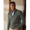 imagePJ PAUL JONES Mens Full Zip Cardigan Sweaters Casual Stand Collar Cardigan Slim Fit Knitted SweaterGrey Green