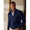 imagePJ PAUL JONES Mens Full Zip Cardigan Sweaters Casual Stand Collar Cardigan Slim Fit Knitted SweaterNavy Blue