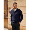 imagePJ PAUL JONES Mens Quarter Zip Pullover Sweaters Casual Texture Mock Neck Polo SweaterNavy Blue