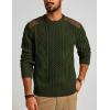 imagePJ PAUL JONES Mens Sweater Military Cable Knit Crewneck Vintage Long Sleeve Pulllover Sweaters with Suede PatchworkArmy Green