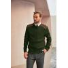 imagePJ PAUL JONES Mens Sweater Military Cable Knit Crewneck Vintage Long Sleeve Pulllover Sweaters with Suede PatchworkArmy Green