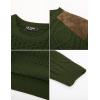 imagePJ PAUL JONES Mens Sweater Military Cable Knit Crewneck Vintage Long Sleeve Pulllover Sweaters with Suede PatchworkArmy Green