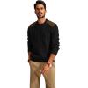 imagePJ PAUL JONES Mens Sweater Military Cable Knit Crewneck Vintage Long Sleeve Pulllover Sweaters with Suede PatchworkBlack