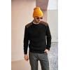 imagePJ PAUL JONES Mens Sweater Military Cable Knit Crewneck Vintage Long Sleeve Pulllover Sweaters with Suede PatchworkBlack