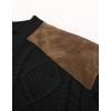 imagePJ PAUL JONES Mens Sweater Military Cable Knit Crewneck Vintage Long Sleeve Pulllover Sweaters with Suede PatchworkBlack