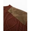 imagePJ PAUL JONES Mens Sweater Military Cable Knit Crewneck Vintage Long Sleeve Pulllover Sweaters with Suede PatchworkBrown