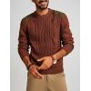 imagePJ PAUL JONES Mens Sweater Military Cable Knit Crewneck Vintage Long Sleeve Pulllover Sweaters with Suede PatchworkBrown