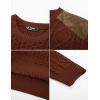 imagePJ PAUL JONES Mens Sweater Military Cable Knit Crewneck Vintage Long Sleeve Pulllover Sweaters with Suede PatchworkBrown