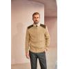 imagePJ PAUL JONES Mens Sweater Military Cable Knit Crewneck Vintage Long Sleeve Pulllover Sweaters with Suede PatchworkCamel