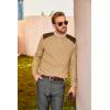 imagePJ PAUL JONES Mens Sweater Military Cable Knit Crewneck Vintage Long Sleeve Pulllover Sweaters with Suede PatchworkCamel