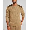imagePJ PAUL JONES Mens Sweater Military Cable Knit Crewneck Vintage Long Sleeve Pulllover Sweaters with Suede PatchworkCamel