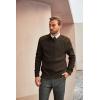imagePJ PAUL JONES Mens Sweater Military Cable Knit Crewneck Vintage Long Sleeve Pulllover Sweaters with Suede PatchworkCoffee