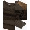imagePJ PAUL JONES Mens Sweater Military Cable Knit Crewneck Vintage Long Sleeve Pulllover Sweaters with Suede PatchworkCoffee