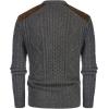 imagePJ PAUL JONES Mens Sweater Military Cable Knit Crewneck Vintage Long Sleeve Pulllover Sweaters with Suede PatchworkDark Grey