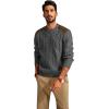 imagePJ PAUL JONES Mens Sweater Military Cable Knit Crewneck Vintage Long Sleeve Pulllover Sweaters with Suede PatchworkDark Grey