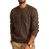 imagePJ PAUL JONES Mens Sweater Military Cable Knit Crewneck Vintage Long Sleeve Pulllover Sweaters with Suede PatchworkKhaki