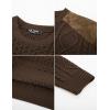 imagePJ PAUL JONES Mens Sweater Military Cable Knit Crewneck Vintage Long Sleeve Pulllover Sweaters with Suede PatchworkKhaki