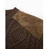 imagePJ PAUL JONES Mens Sweater Military Cable Knit Crewneck Vintage Long Sleeve Pulllover Sweaters with Suede PatchworkKhaki