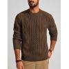 imagePJ PAUL JONES Mens Sweater Military Cable Knit Crewneck Vintage Long Sleeve Pulllover Sweaters with Suede PatchworkKhaki