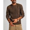 imagePJ PAUL JONES Mens Sweater Military Cable Knit Crewneck Vintage Long Sleeve Pulllover Sweaters with Suede PatchworkKhaki