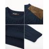 imagePJ PAUL JONES Mens Sweater Military Cable Knit Crewneck Vintage Long Sleeve Pulllover Sweaters with Suede PatchworkNavy Blue