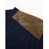 imagePJ PAUL JONES Mens Sweater Military Cable Knit Crewneck Vintage Long Sleeve Pulllover Sweaters with Suede PatchworkNavy Blue B