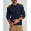 imagePJ PAUL JONES Mens Sweater Military Cable Knit Crewneck Vintage Long Sleeve Pulllover Sweaters with Suede PatchworkNavy Blue B