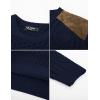 imagePJ PAUL JONES Mens Sweater Military Cable Knit Crewneck Vintage Long Sleeve Pulllover Sweaters with Suede PatchworkNavy Blue B