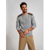 imagePJ PAUL JONES Mens Sweater Military Cable Knit Crewneck Vintage Long Sleeve Pulllover Sweaters with Suede PatchworkSilver Grey
