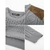imagePJ PAUL JONES Mens Sweater Military Cable Knit Crewneck Vintage Long Sleeve Pulllover Sweaters with Suede PatchworkSilver Grey