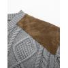 imagePJ PAUL JONES Mens Sweater Military Cable Knit Crewneck Vintage Long Sleeve Pulllover Sweaters with Suede PatchworkSilver Grey