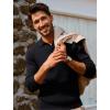 imagePJ PAUL JONES Mens Sweater V Neck Slim Fit Pullover Sweater Ribbed Textured Polo SweatersBlack