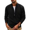 imagePJ PAUL JONES Mens Full Zip Cardigan Sweaters Casual Stand Collar Cardigan Slim Fit Knitted SweaterBlack