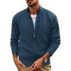 imagePJ PAUL JONES Mens Full Zip Cardigan Sweaters Casual Stand Collar Cardigan Slim Fit Knitted SweaterBlue Grey