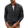 imagePJ PAUL JONES Mens Full Zip Cardigan Sweaters Casual Stand Collar Cardigan Slim Fit Knitted SweaterCarbon Grey