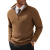 imagePJ PAUL JONES Mens Quarter Zip Pullover Sweaters Casual Texture Mock Neck Polo SweaterCoffee